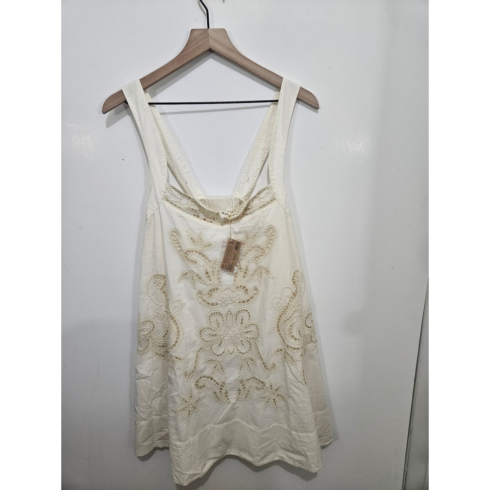 Natural Life NWT Small Ivory Embroidered Cotton Mini Dress Eyelet Boho Beach